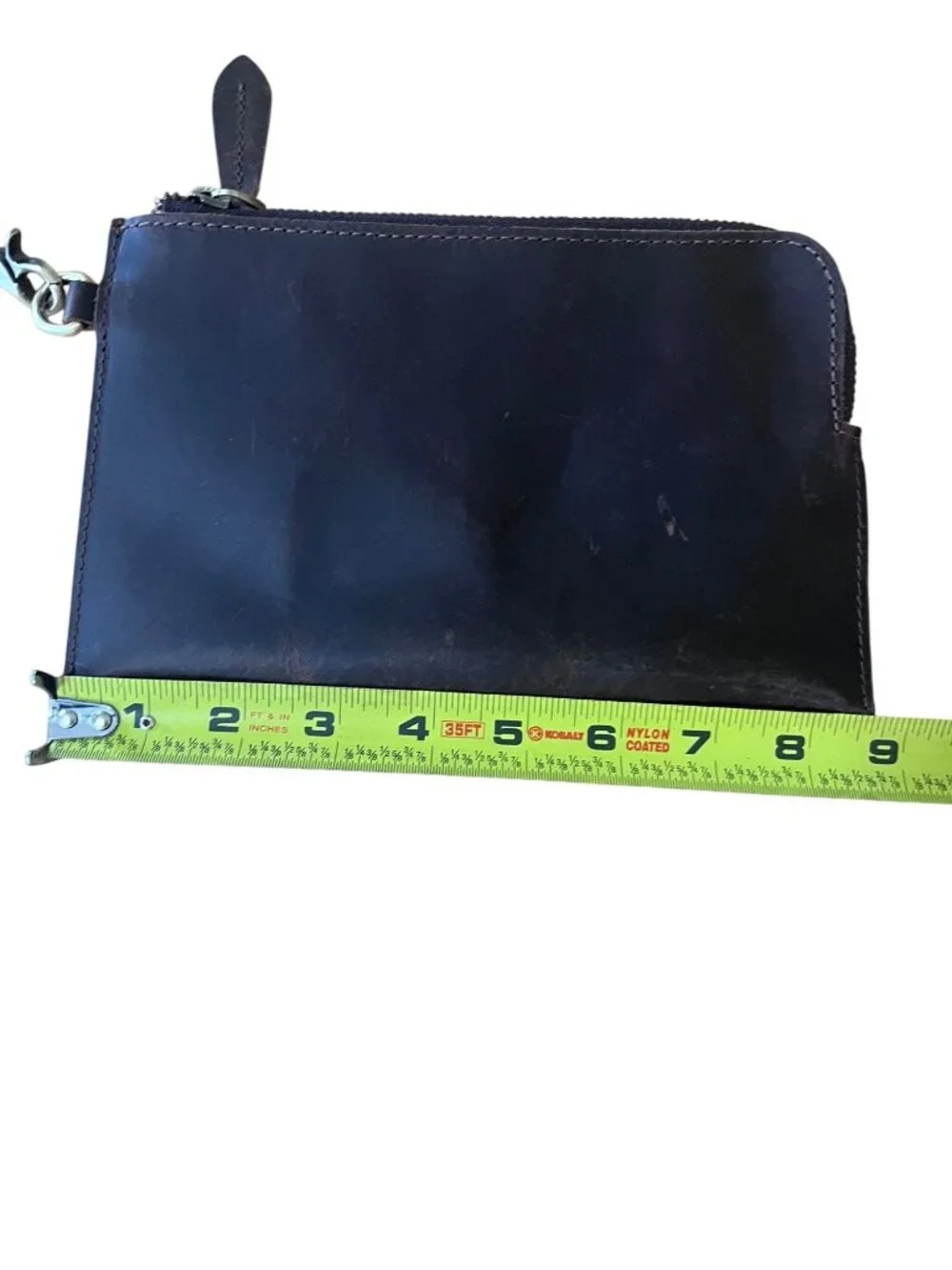 Brown leather clutch zipper with wristlet 5x9inch